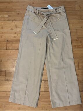White House Black Market Tan Belted Chinos with Patch Pockets